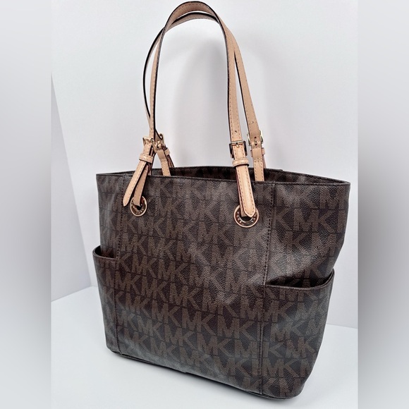 Michael Kors Charlotte Top Zip Tote Signature Shoulder Bag /Brown - Picture 3 of 10